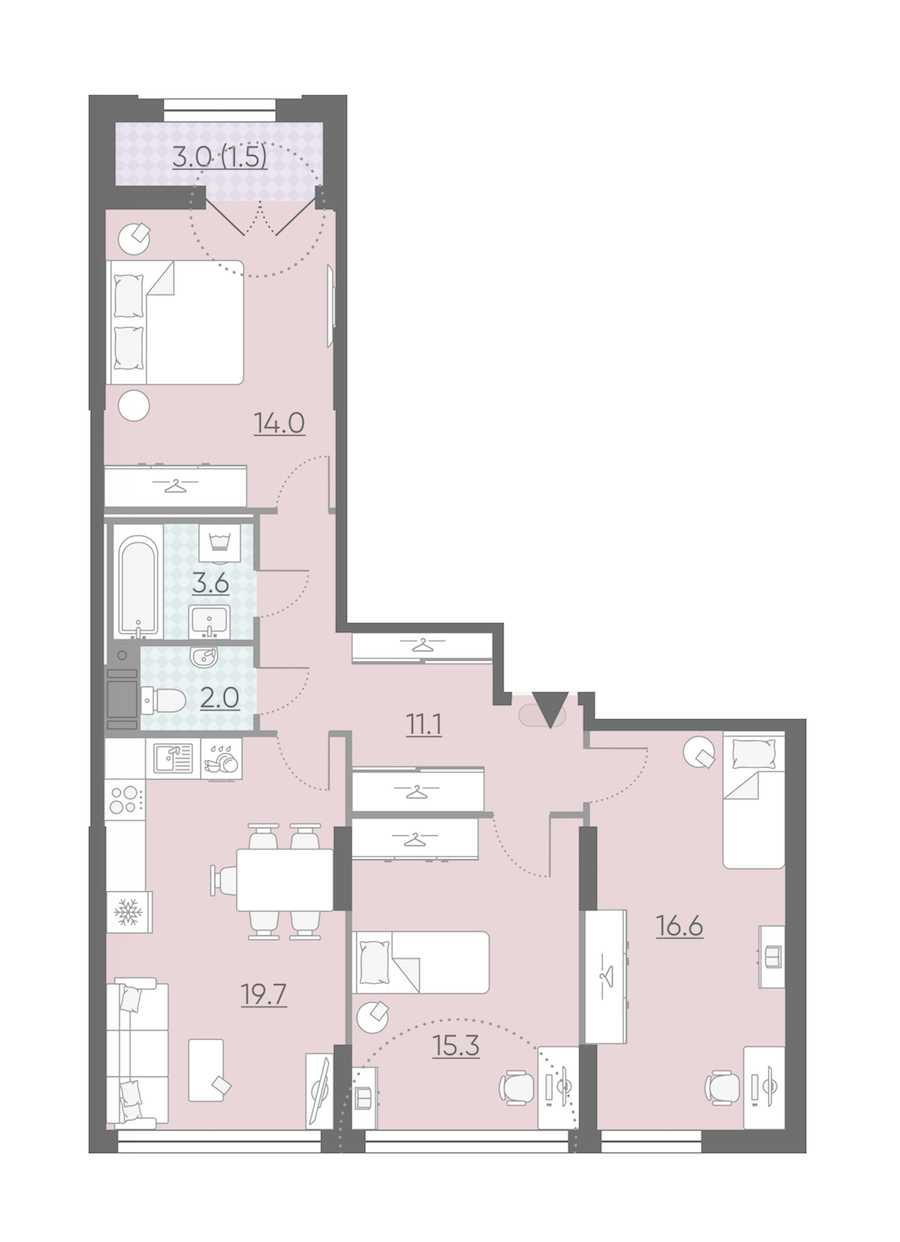 Трехкомнатная квартира в : площадь 83.8 м2 , этаж: 15 – купить в Санкт-Петербурге